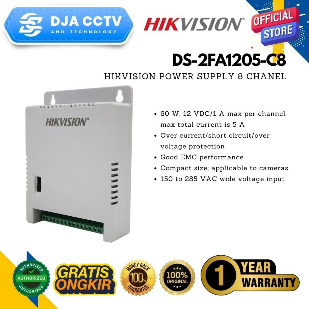 HIKVISION DS-2FA1205-C8 พาวเวอร์ซัพพลาย 8 ช่อง || HIKVISION DS-2FA1205-C8 แหล่งจ่ายไฟ 12V 5A 8CH กล้