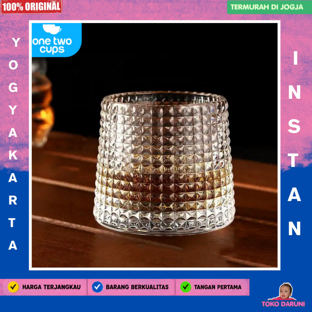 One Two Cups Whisky Crystal Spinning Wobble Rock Glass 150ml Square - YJ101 - โปร่งใส
