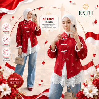 EXTU HERITAGE Blouse Lengan Panjang Merah Putih Kemerdekaan Cantik Acara Agustus