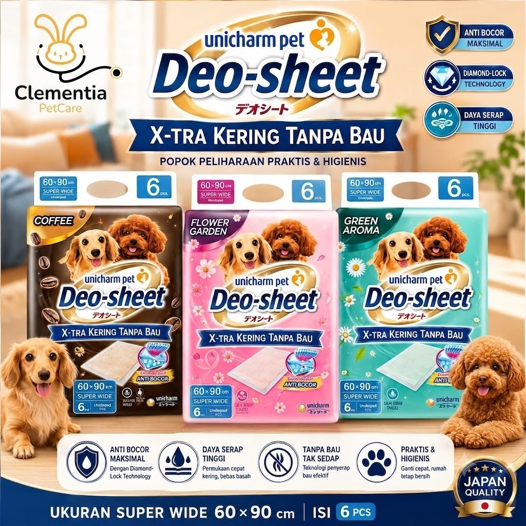 Underpad 60x90 ซม. Unicharm Pet Deo Sheet 60x90 ซม. ซุปเปอร์ไวด์ | Unicharm Deo Sheet SW6 มี 6
