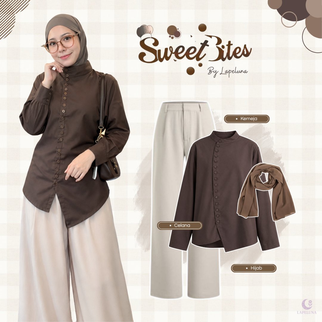 One Set Japan Womens Trend (Rhea Longsleeve Shirt, Jennie Pants, Pashmina Hijab) Casual Hangout Teen
