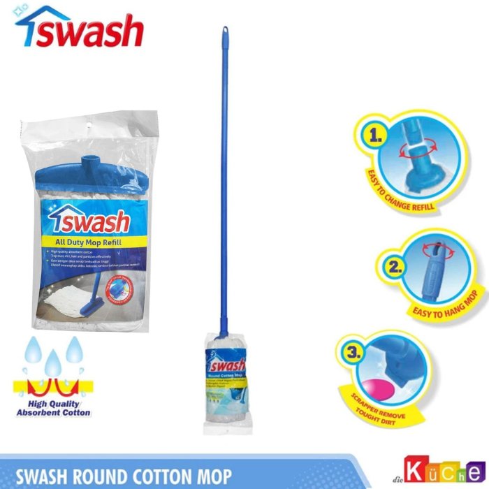 KATUN 3M Scotch-Brite SWASH ไม้ถูพื้นแบบเติมชุดไม้ถูพื้นด้ามจับ 125 ซม. หัวม็อบผ้าฝ้ายคุณภาพ