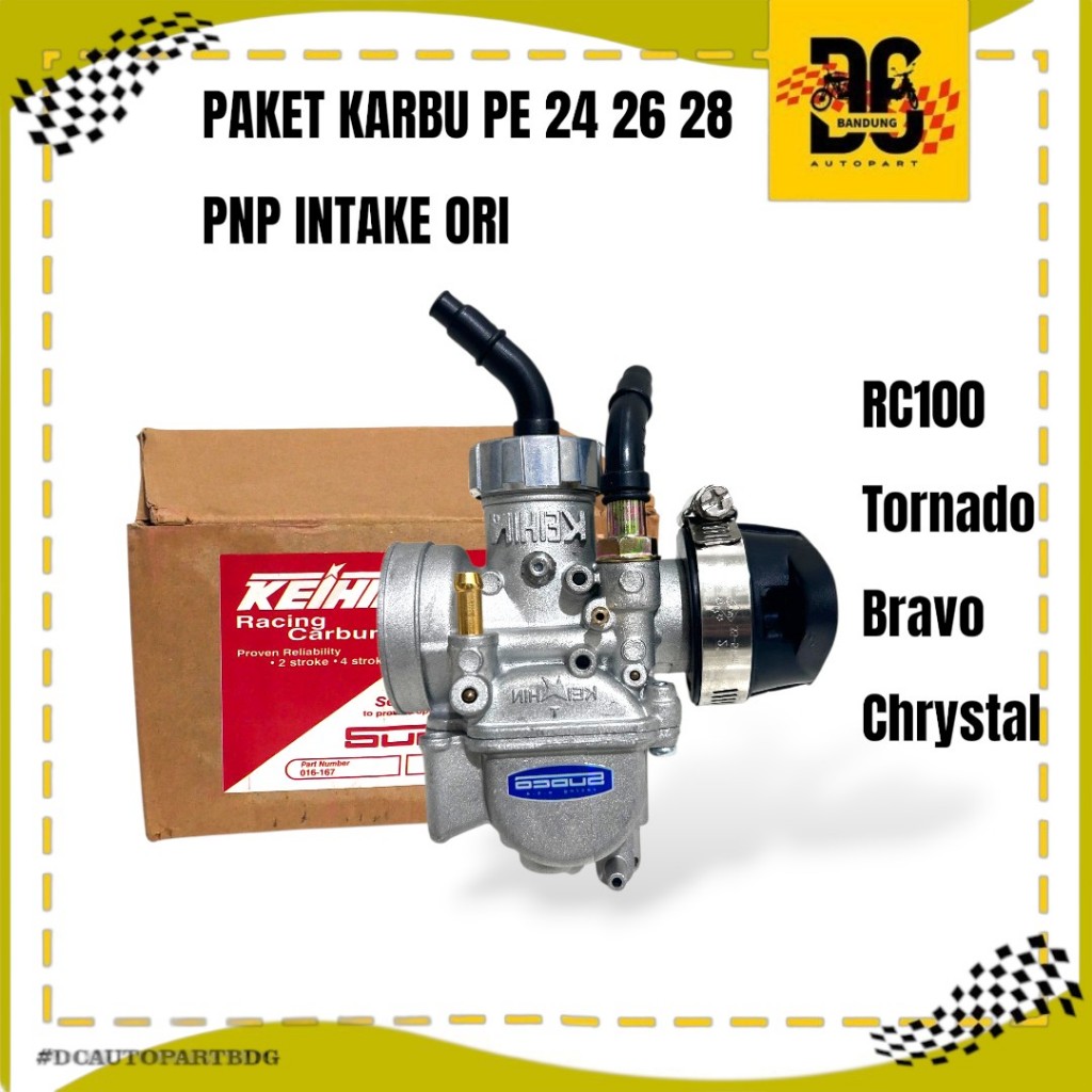 PE24 / PE26 / PE28 CARBURETOR PACKAGE + STANDARD INTAKE ADAPTER RC100 RC80 TORNADO CRYSTAL BRAVO