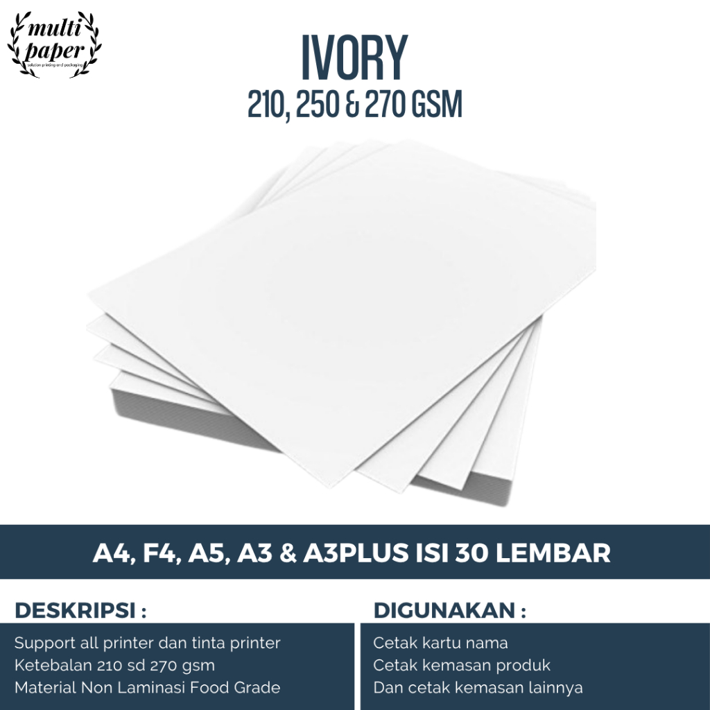 [30 LBR] กระดาษงาช้าง 210, 250 & 270 แกรม A4, F4, A3, A5 & A3PLUS กระดาษงาช้าง กระดาษของที่ระลึก