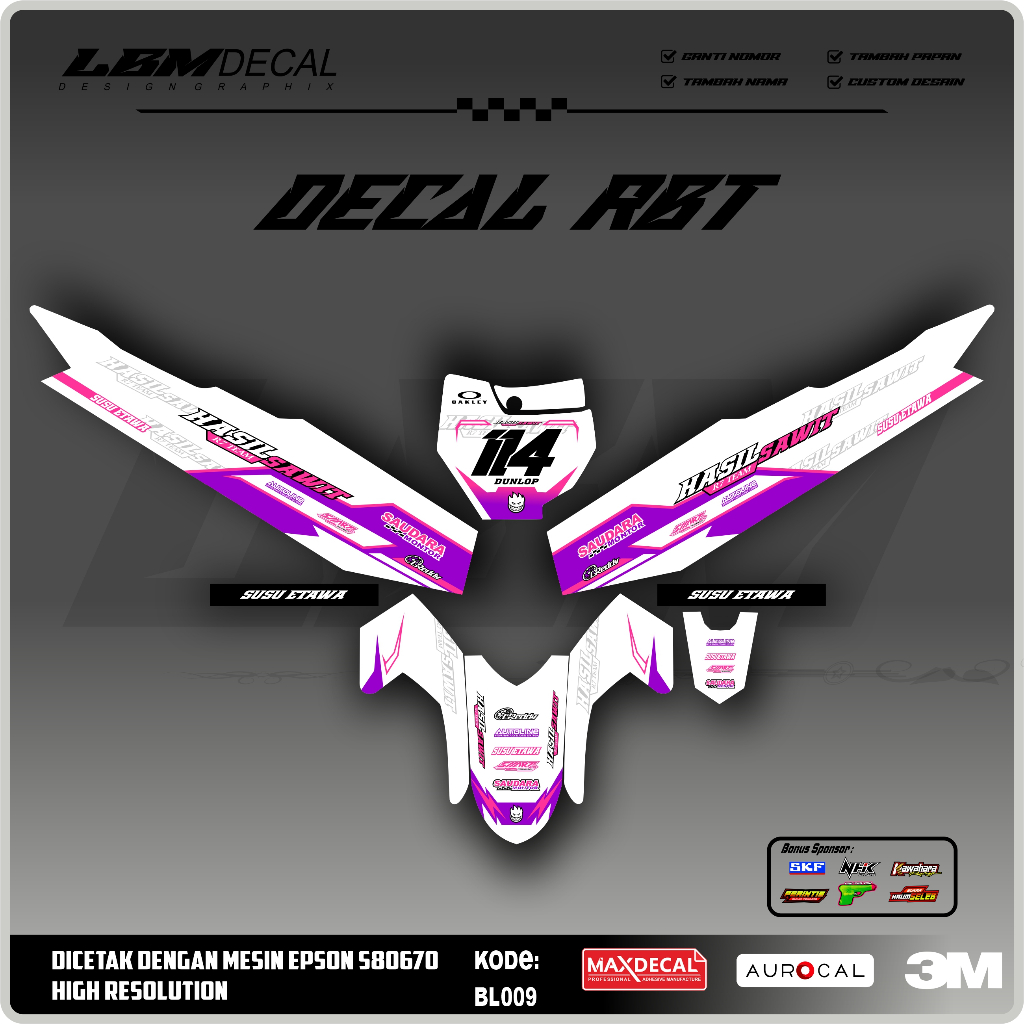 RBT/GTX VEGA R NEW Variation Sticker ล่าสุด RBT Modified Duck Striping Sticker รหัส BL009