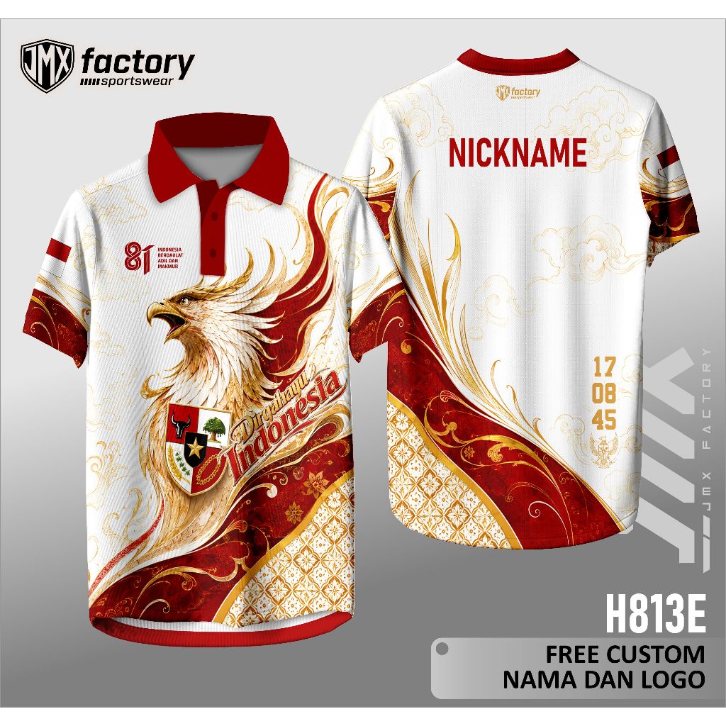 เสื้อคอปกโปโล สิงหาคม 17th hut ri 81 เสื้อเจอร์ซีย์ครุฑฟรีชื่อที่กําหนดเองและโลโก้ H813E