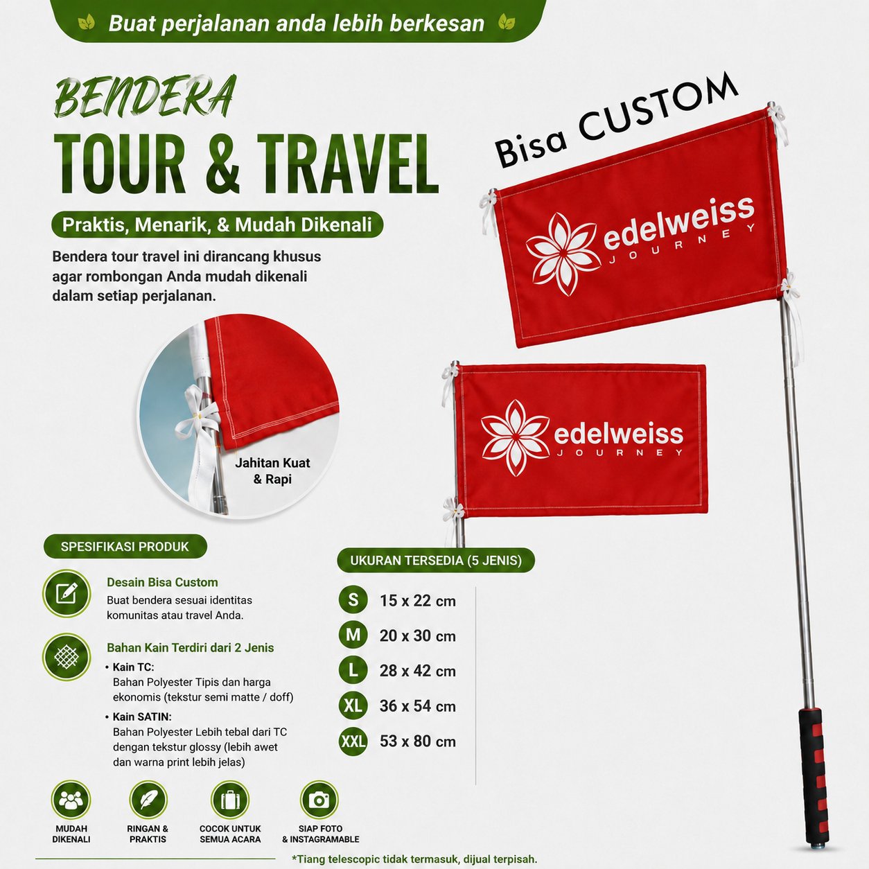 Tour Guide Flag / Travel Flag รุ่น CUSTOM Square Box