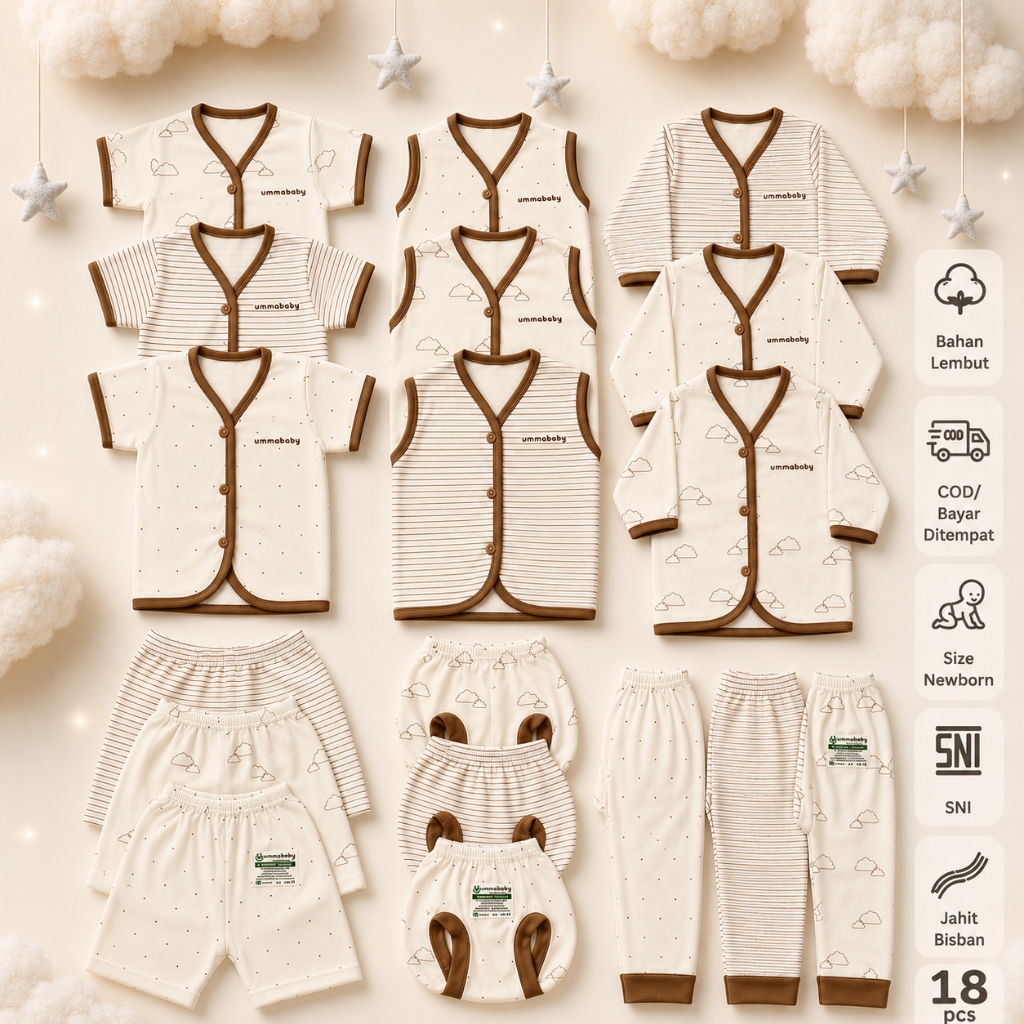 อุมมาเบบี้ช็อป 18 ชิ้น ชุดของขวัญเสื้อผ้าเด็กแรกเกิดน่ารัก พร้อมครีมและอุปกรณ์