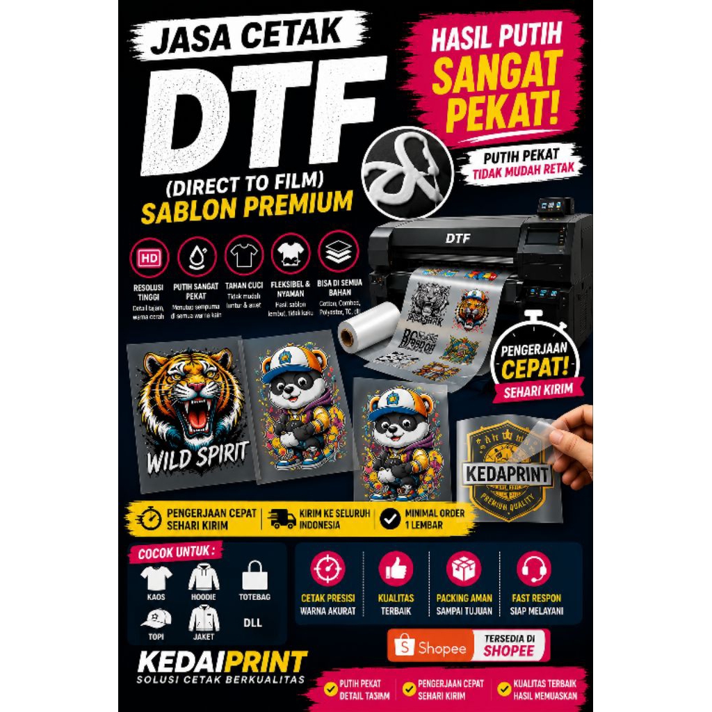บริการการพิมพ์ A3 DTF แบบกําหนดเอง | พิมพ์ DTF ความละเอียดสูง | ขาวทึบ | จัดส่งวันเดียว