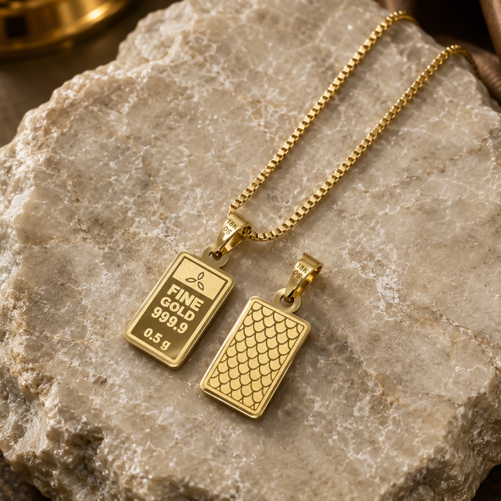 Luxury GOLD FINE สร้อยคอ 999.9 ฟรีจี้ 0.5g ไทเทเนียม Dragon Scale Anti-Rust เกาหลี