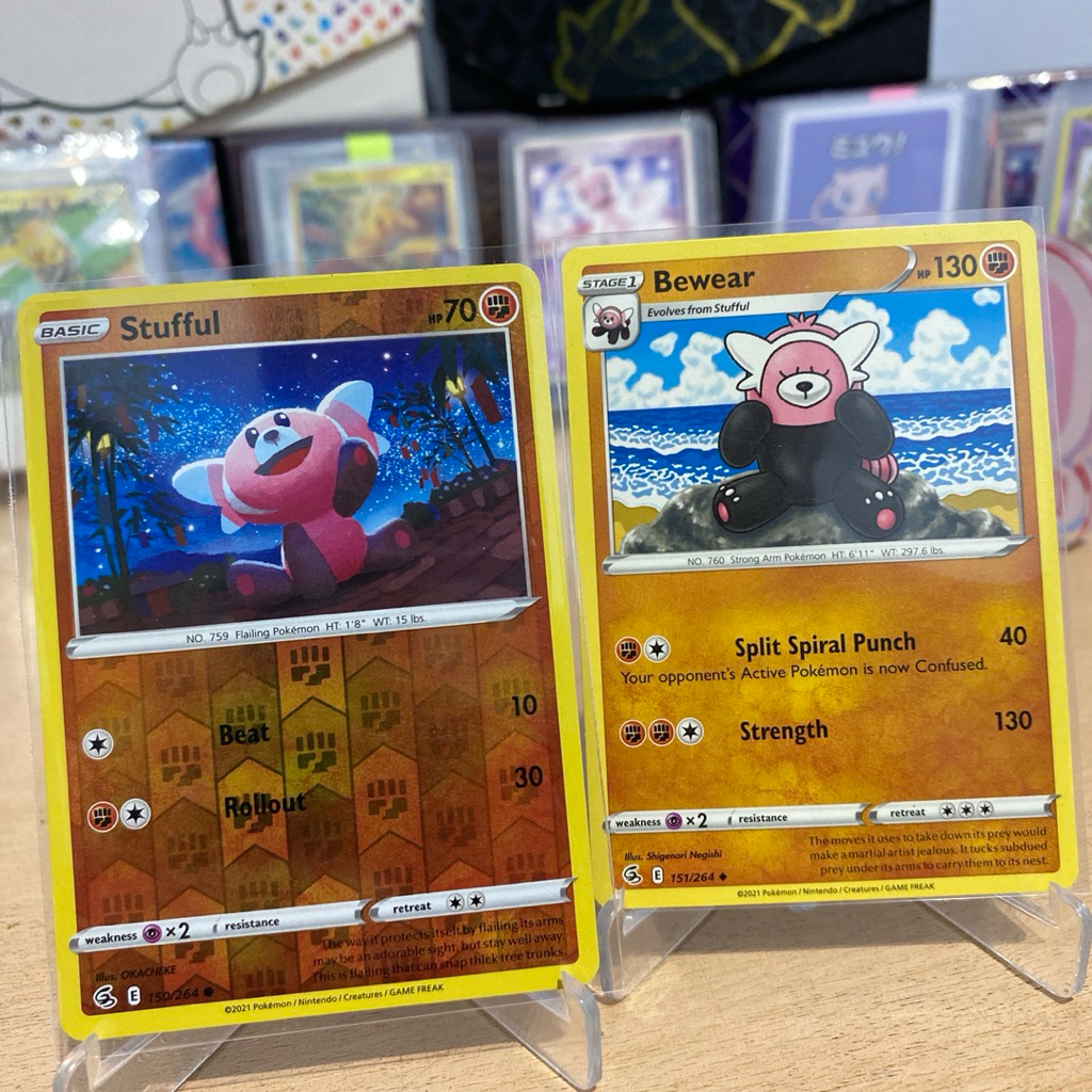 Evoline Stuffu Set (Reverse Holo) • Bewear Stufful 150/151/264 TCG Pokemon Fusion Strike 2021 ENG