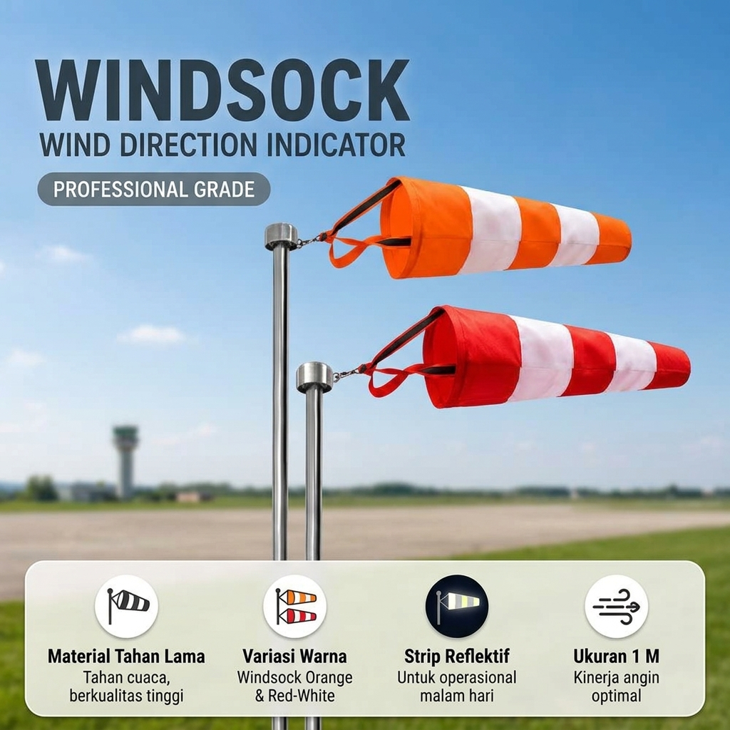Windsock ตัวบ่งชี้ทิศทางลม 1M Wind Pocket Airport Helipad K3 โครงการสะท้อนแสงกันน้ํา