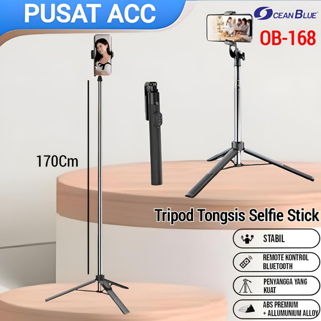ขาตั้งกล้องแหนบเนื้อหา Creator OCEANBLUE OB168 170 ซม.Selfie Stick Hp Remote Shutter มัลติฟังก์ชั่น