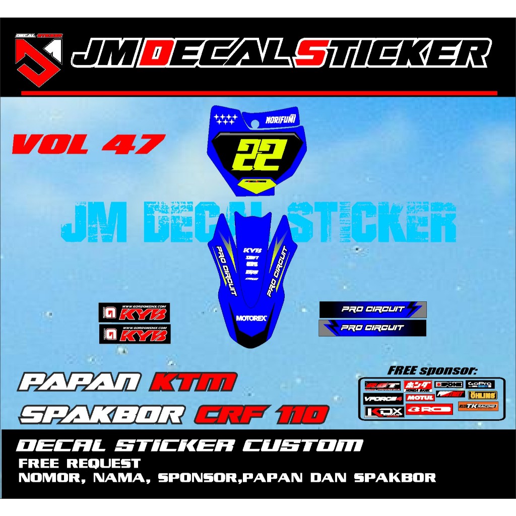 DECAL STICKER NUMBER PLATE KTM SPAKBOR CRF 110 ใหม่ล่าสุด MOST VIRAL STICKER JM vol 47