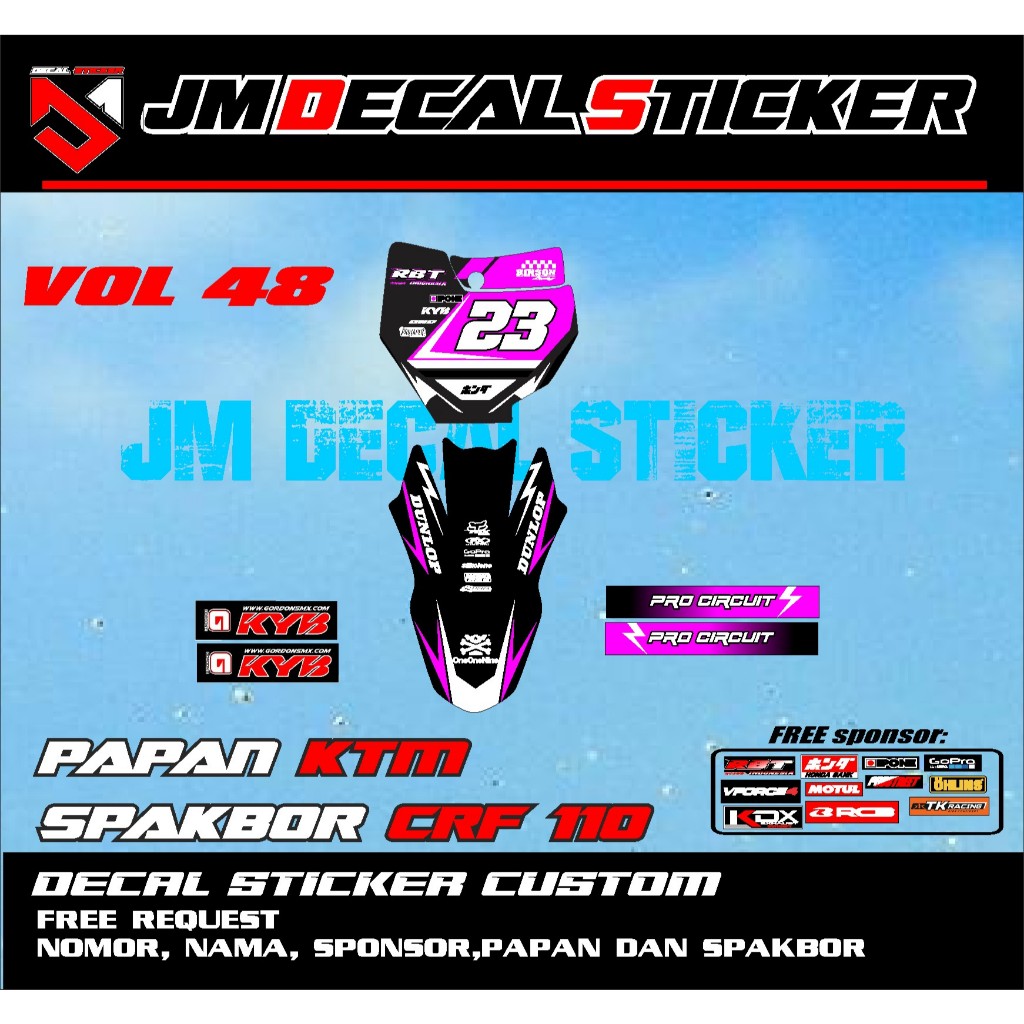KTM NUMBER BOARD DECAL STICKER CRF 110 SPAKBOR ใหม่ล่าสุดสติกเกอร์ VIRAL JM vol 48