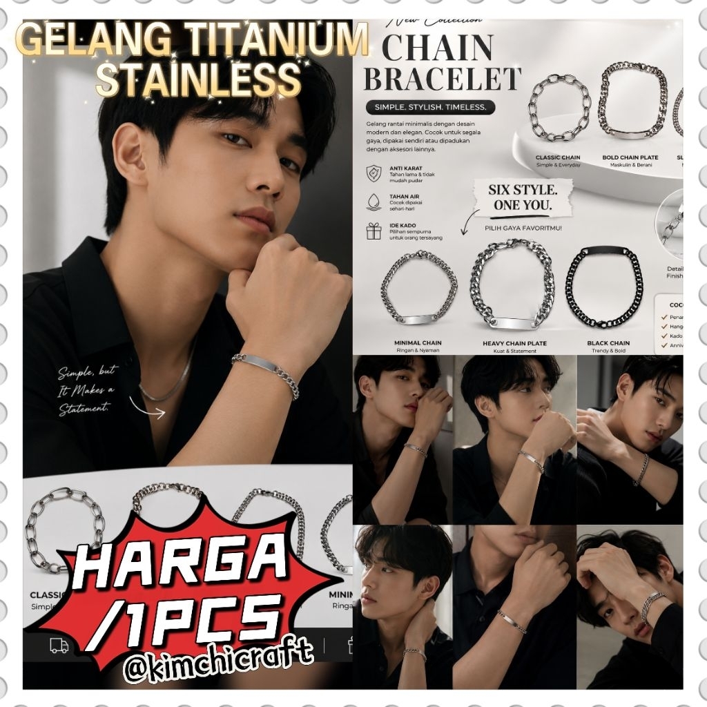 (1 ชิ้น) ผู้ชาย SILVER BRACELET / STAINLESS TITANIUM BRACELET / โซ่ผู้ชาย / จานผู้ชาย CHAIN BRACELET