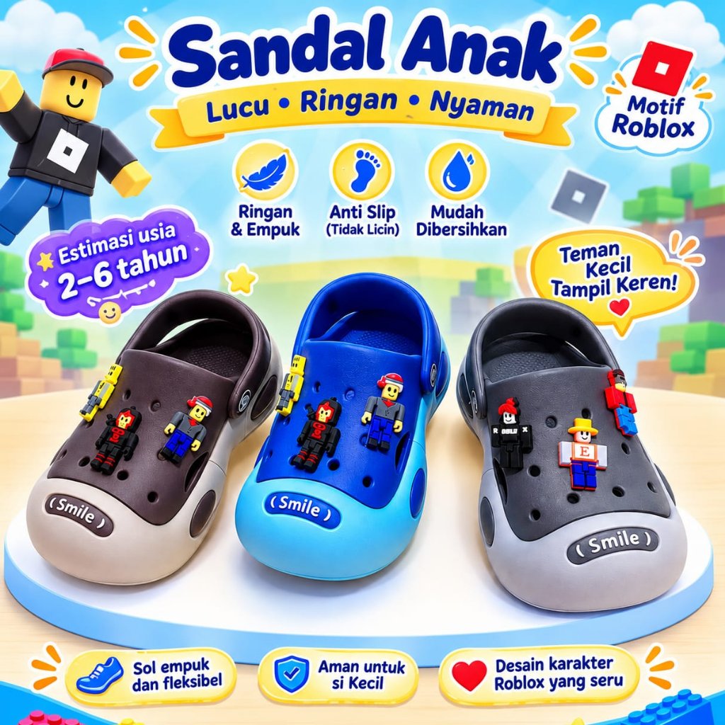 Baim Kids Jibbit Roblox Sandals พร้อมสายหลัง