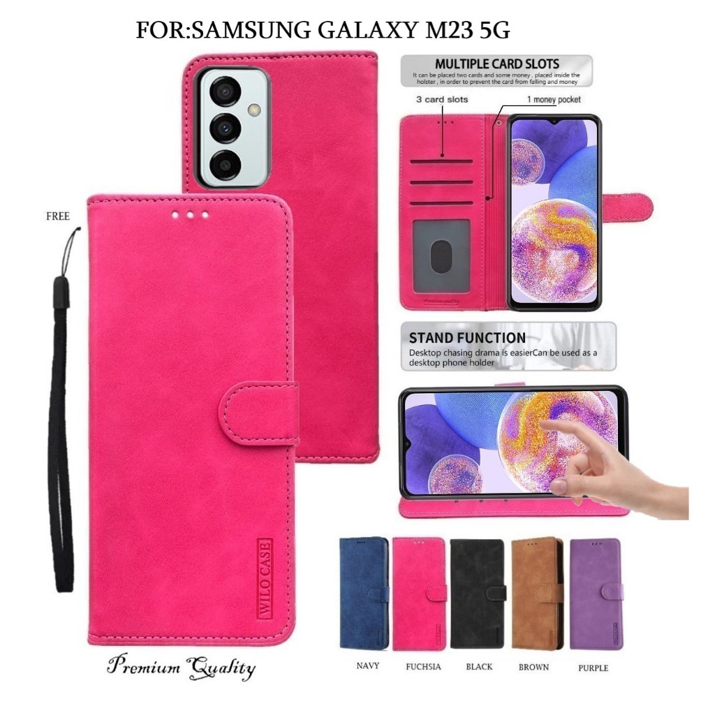 SAMSUNG GALAXY M23(5G) Leather Flip Cover Wallet Case Leather - Casing Dompet Case Wallet Leather Fl