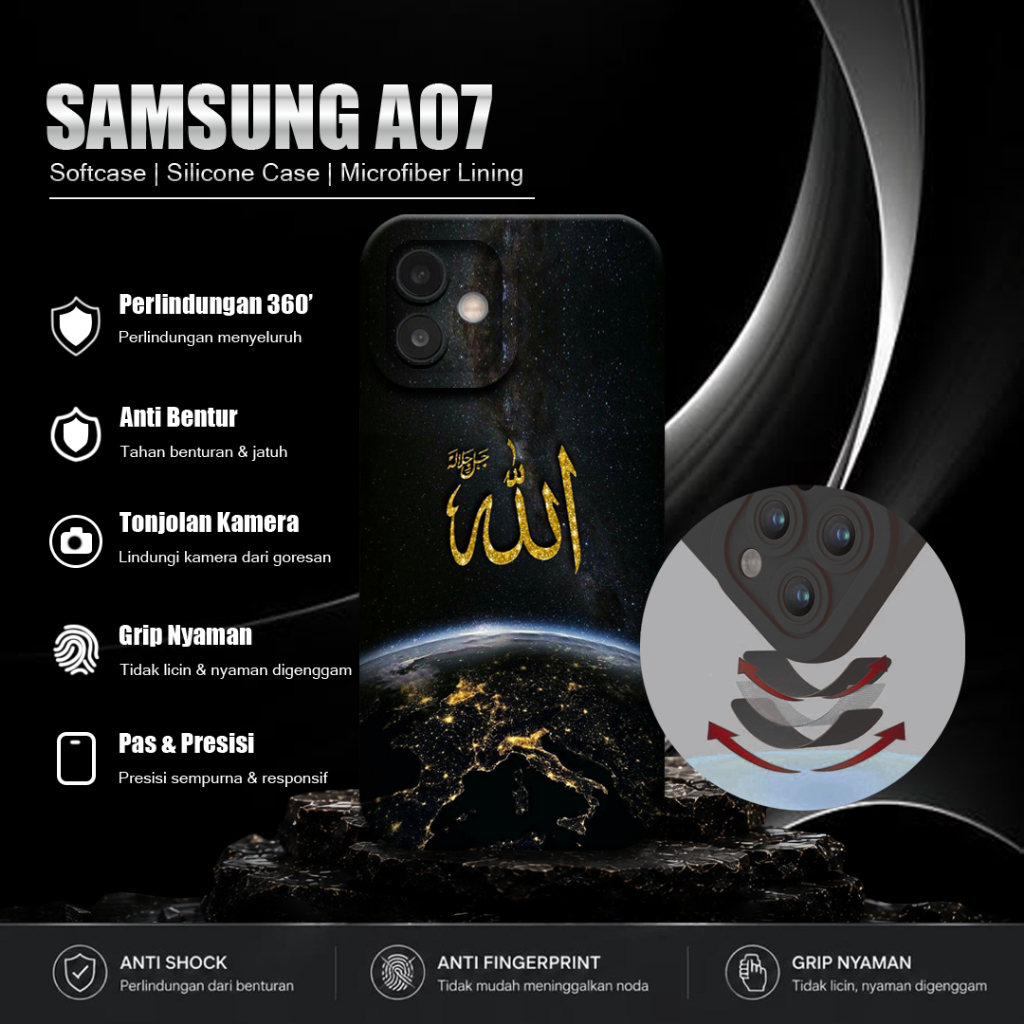 Macaron Softcase Black Motif สําหรับ Samsung A07 ล่าสุดกล้องป้องกันโทรศัพท์มือถือ - ตัวป้องกันโทรศัพ