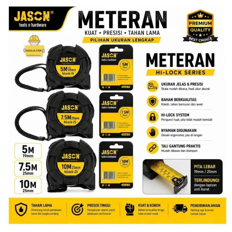 Jason Meteran ROL AUTOSTOP ตัวเครื่องสีดํา 5m, 7.5m, 10m jason