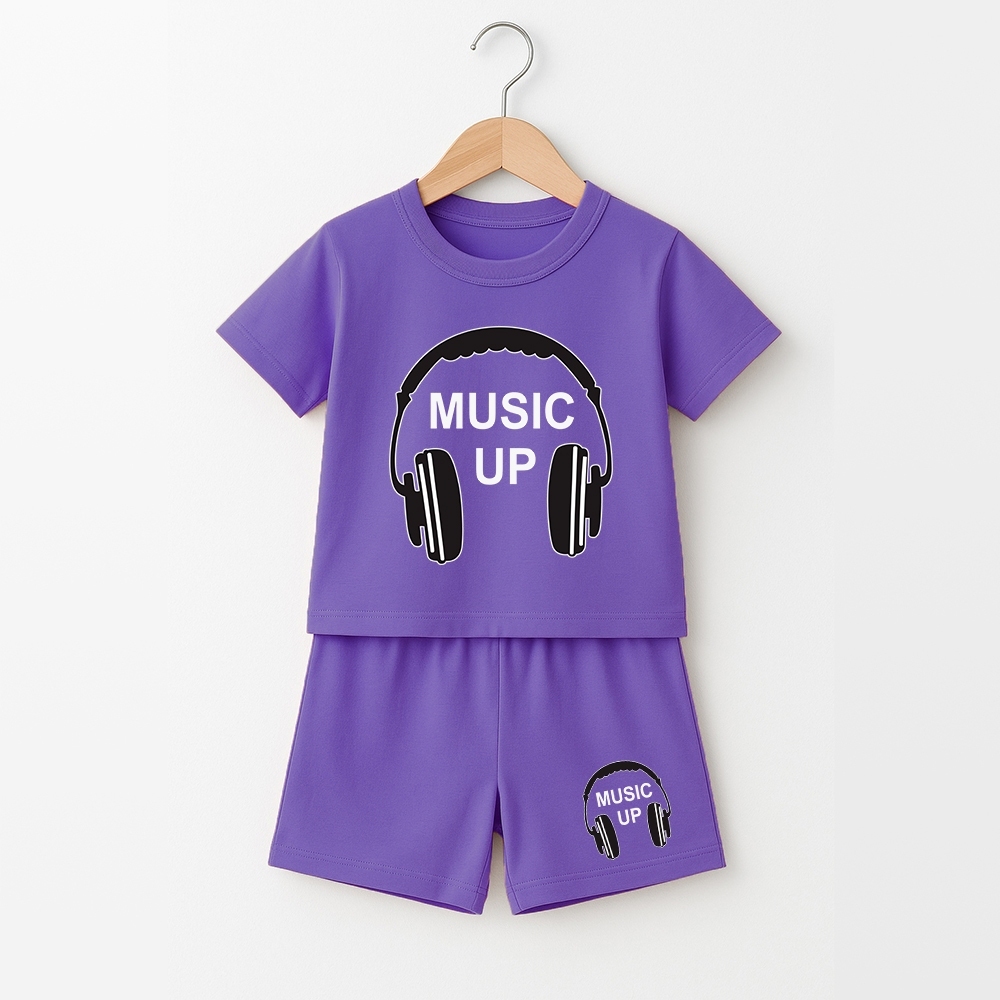 ชุดเสื้อยืดเด็กพร้อม Music Up Motif สําหรับเด็กชายและเด็กหญิงแขนสั้น S-XXL DTF-143