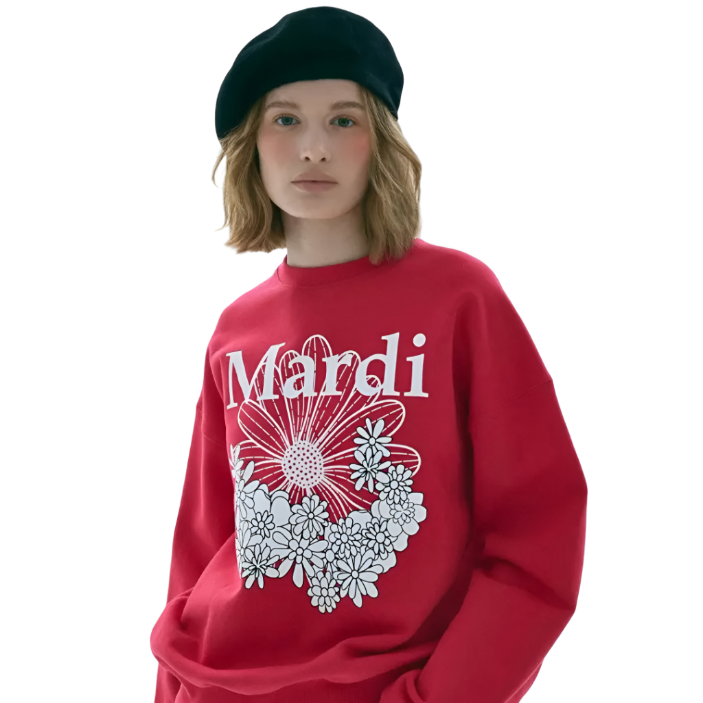 เสื้อสเวตเตอร์ คอกลม Mardi Mercredi ดอกไม้สีขาวสีแดง Mardi Jardin