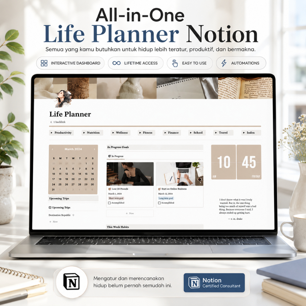 แม่แบบความเที่ยงตรง AIl in One Life Planner Dashboard - ADHD แม่แบบ Notion สําหรับผู้ใหญ่, นักวางแผน