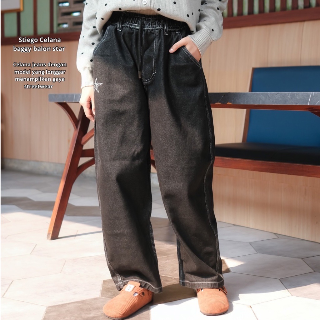 กางเกงบอลลูนกางเกงยีนส์ Stiego Baggy - กางเกงบอลลูนผู้หญิงผู้ใหญ่ Streetwear