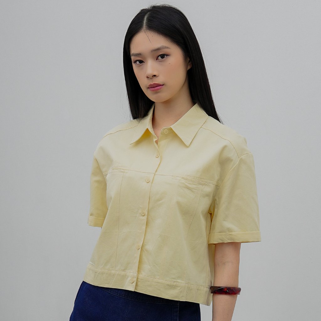 KEMEJA This Is April Velira Top Womens Short Sleeve Casual Official Look Shirt Butter Yellow And Lig
