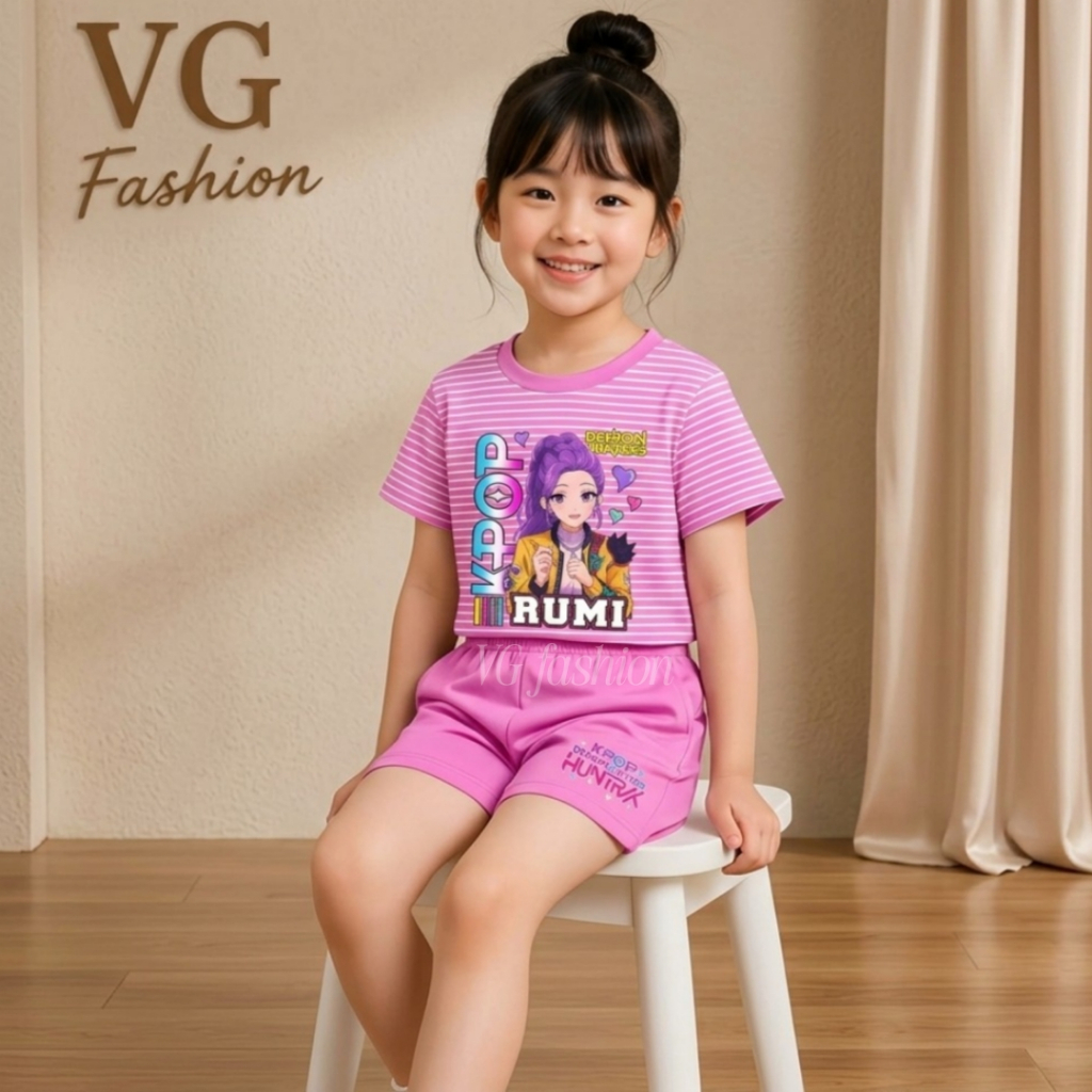 Huntrix Rumi ชุดเสื้อยืดเด็กผู้หญิง Rumi สบาย อายุ 1-8 ปี