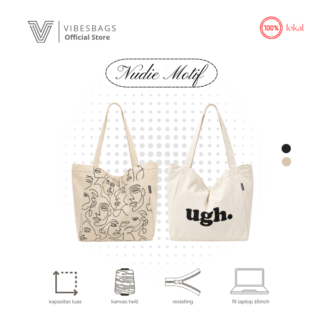 [VIBESSBAGS] Nudie Motif Face & UGH Womens Canvas Zipper Tote Bag Aesthetic Shoulder Bag Daily Bag