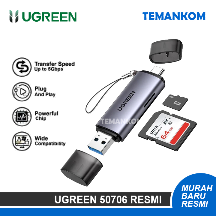 UGREEN 50706 CARD READER 3.0 Tf SD card micro sd reader micro sd 2 in 1 Dual Slot card reader การรับ
