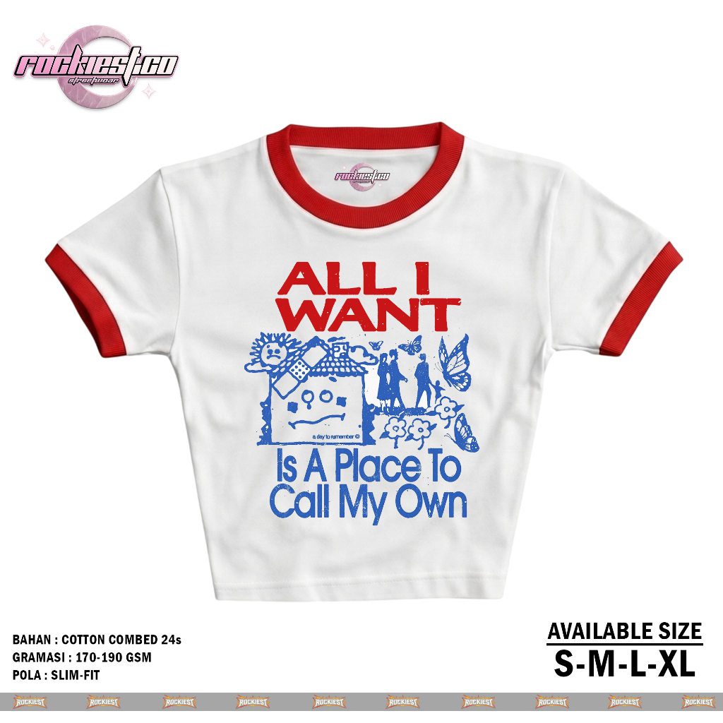 MERAH CROP TOP ALL I WANT IS A PLACE TO CALL MY OWN | SLIM FIT CROPTOP | เสื้อยืดเบบี้ | ผอมเพรียว |