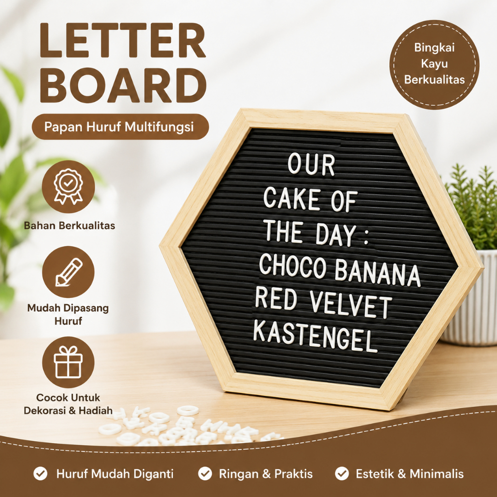 Hexa Letter Board Sudah Include Huruf / Papan Nama Bayi / Papan Menu / Dekorasi Rumah