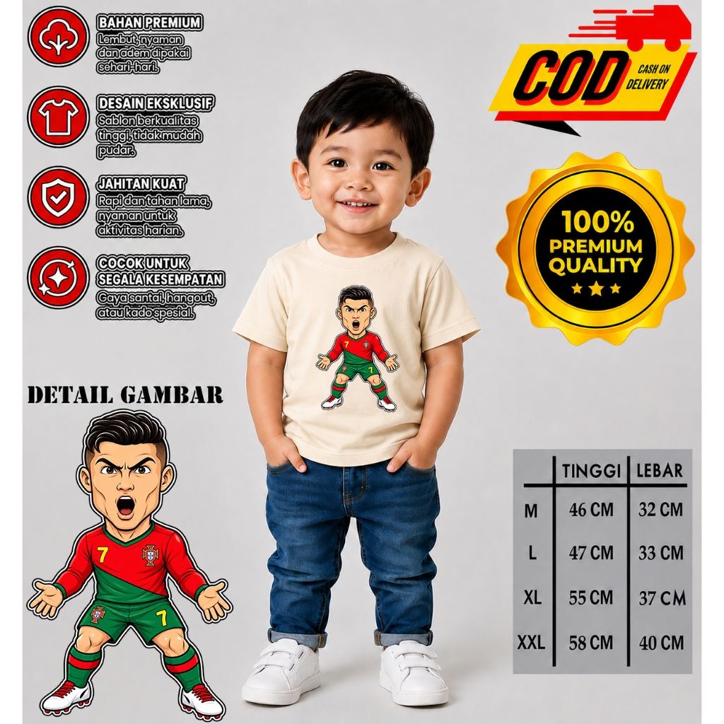 เสื้อยืด UNISEX CHILDRENS เสื้อยืดเด็ก Cristiano Ronaldo