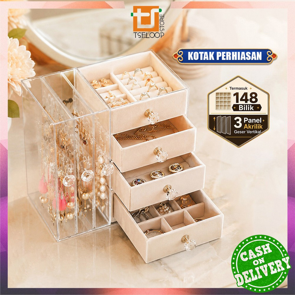 OFM-K136 กล่องเครื่องประดับ 4 ชั้นลิ้นชักชั้นวางอะคริลิค Organizer ต่างหูแหวนกันฝุ่น/สร้อยคอผู้หญิงอ