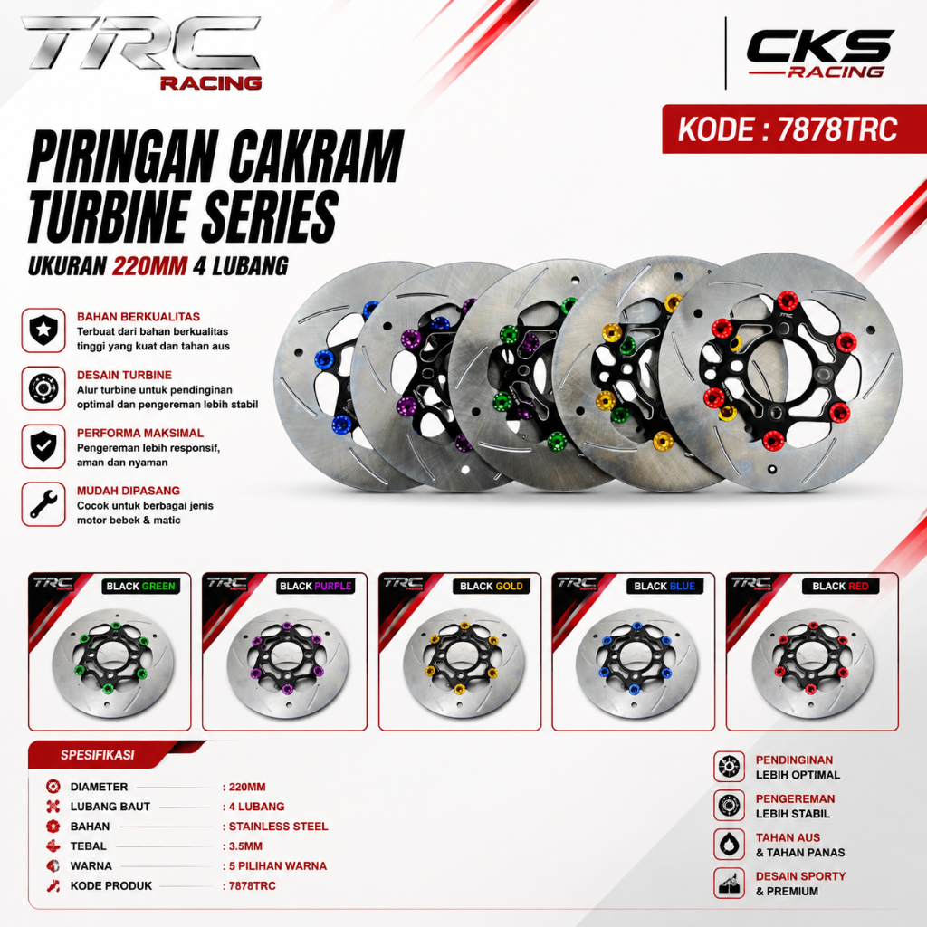TRC Racing Turbine Series 7878TRC 220MM แผ่นสแตนเลส 4 หลุม