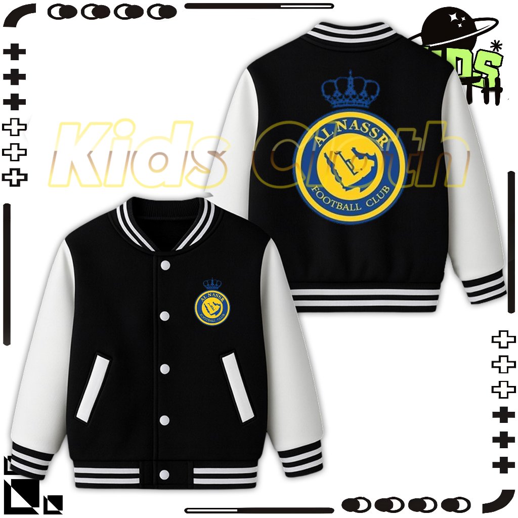 ALNASSR CLUB LOGO VARSITY JACKET ฟรีชื่อ ALNASSR CLUB CHILDRENS BASEBALL JACKET ฟรี CHILDS NAME