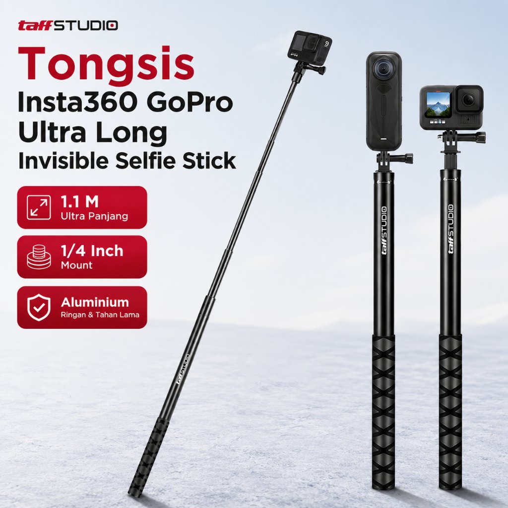 TaffSTUDIO Tongsis Selfie Stick Ultra Long Invisible Insta360 สําหรับการกระทําของกล้อง