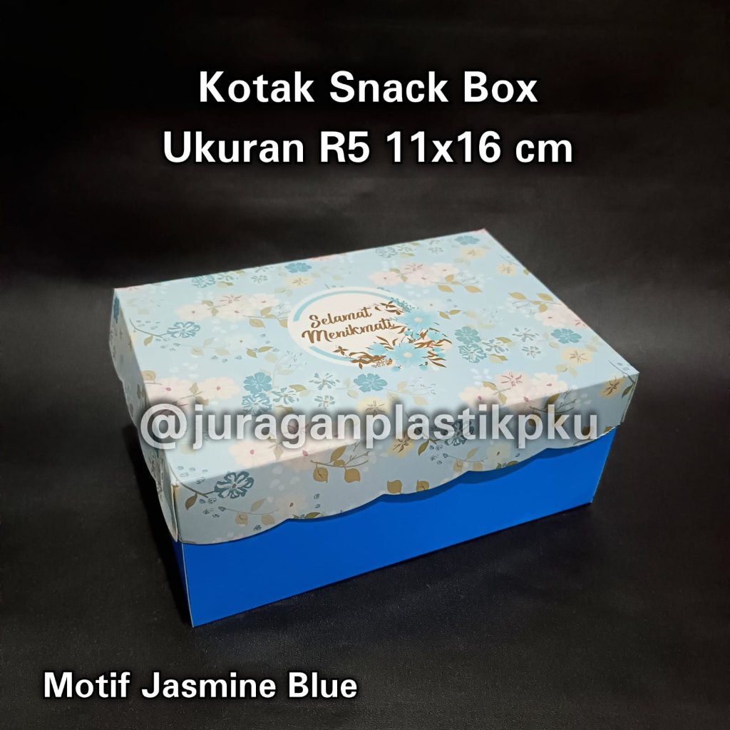 (100 ชิ้น) Snack Box R3 11x16 ซม. Jasmine Blue Motif | กล่องกระดาษใส่ขนมสีฟ้างาช้างขนมอาหาร 11 x 16 
