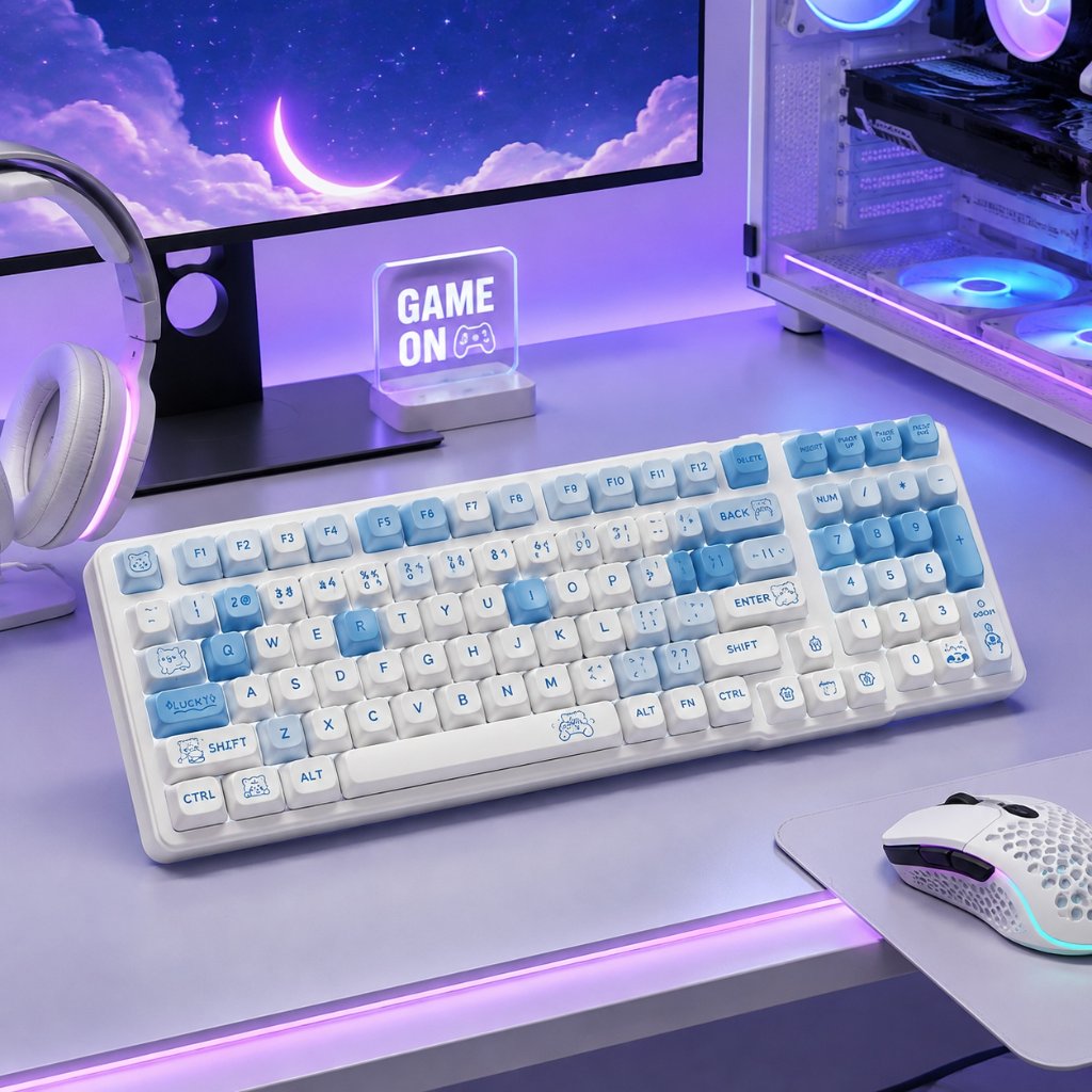 ZIFRIEND Blue White Puppy Keycaps 130 + คีย์ Dye Sublimation MOA Profile ชุดสําหรับ DIY คีย์บอร์ด Ke