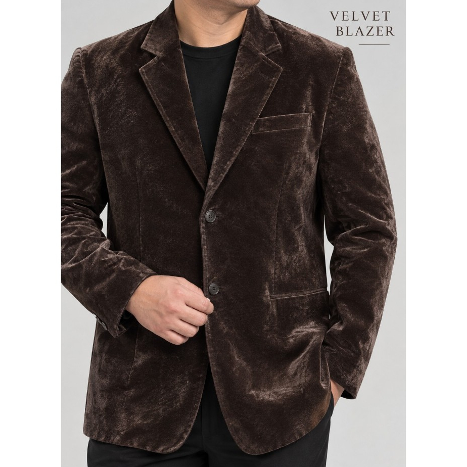 CORDUROY Velvet BLAZER BROWN SIZE XL [BROWN Velvet Jacket]