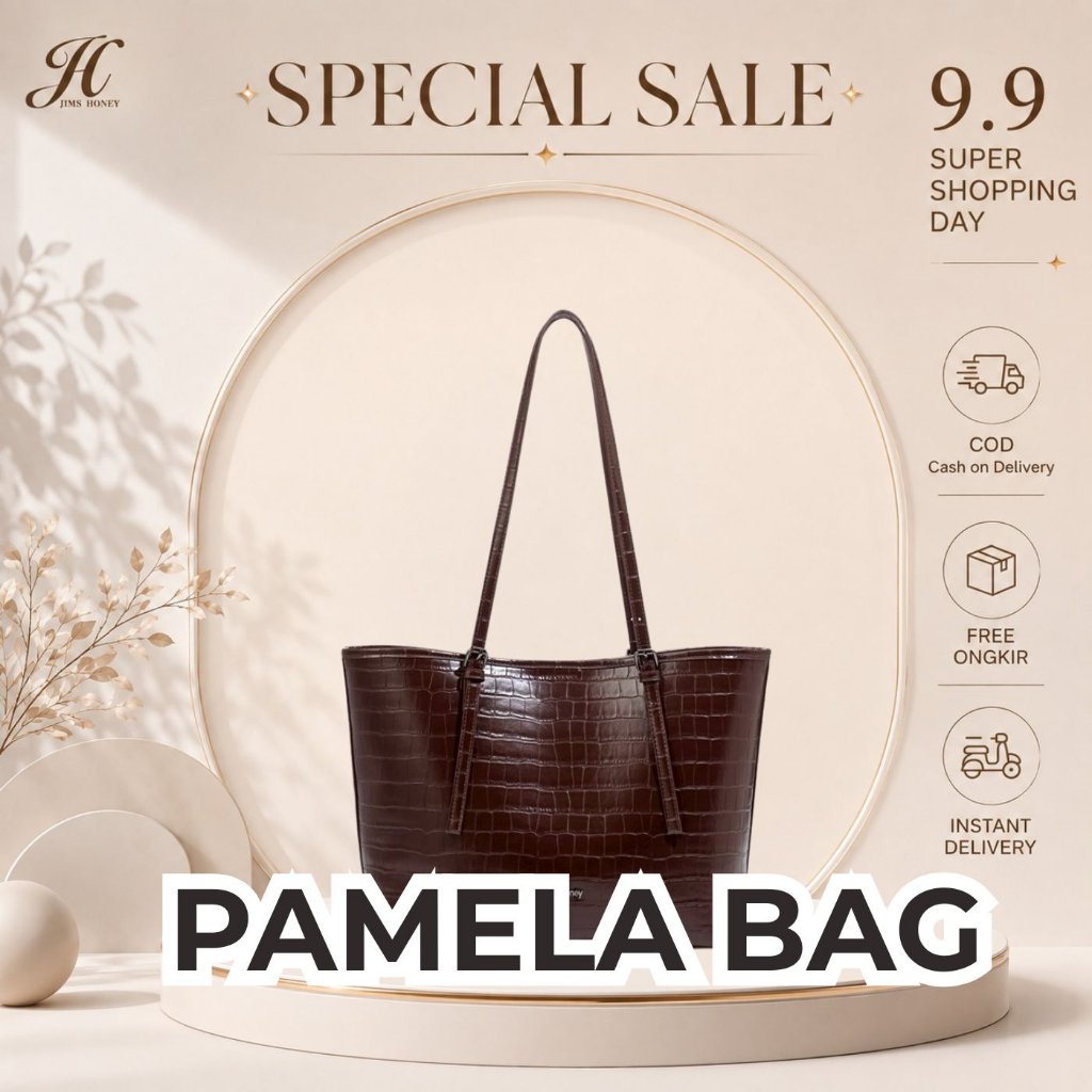 JIMS HONEY Womens Bag PAMELA BAG กระเป๋าโท้ตหนังล่าสุดสําหรับเด็กผู้หญิง Tote Bag สําหรับผู้หญิง