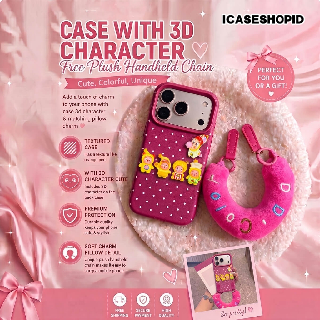ฟรี PILLOW CHARM MOTIF สีเหลือง NICE PEOPLE 3D CASE LYCHEE CANDY สําหรับ IPHONE 7 7+ X XR XS 11 12 1