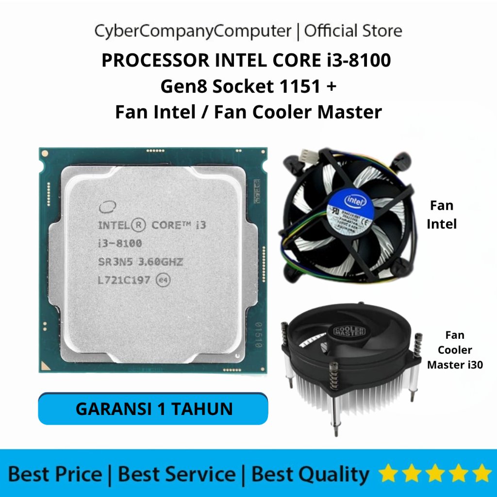 Intel Core i3-8100 Gen8 LGA 1151 3.60GHz โปรเซสเซอร์ + พัดลม Intel / Fan Cooler Master i30 - Intel C