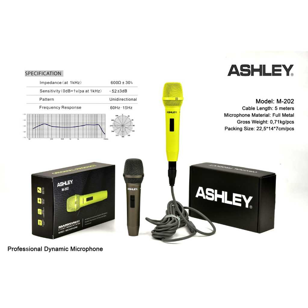 Ashley M 202 Dynamic Microphone ไมโครโฟนแบบมีสาย Ashley ดั้งเดิม