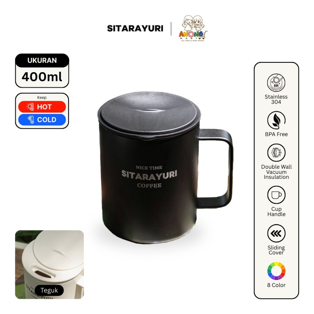 SITARAYURI - แก้วมัคสแตนเลส - ถ้วยสแตนเลส ZF067 400ml พร้อมที่จับสูญญากาศสแตนเลส