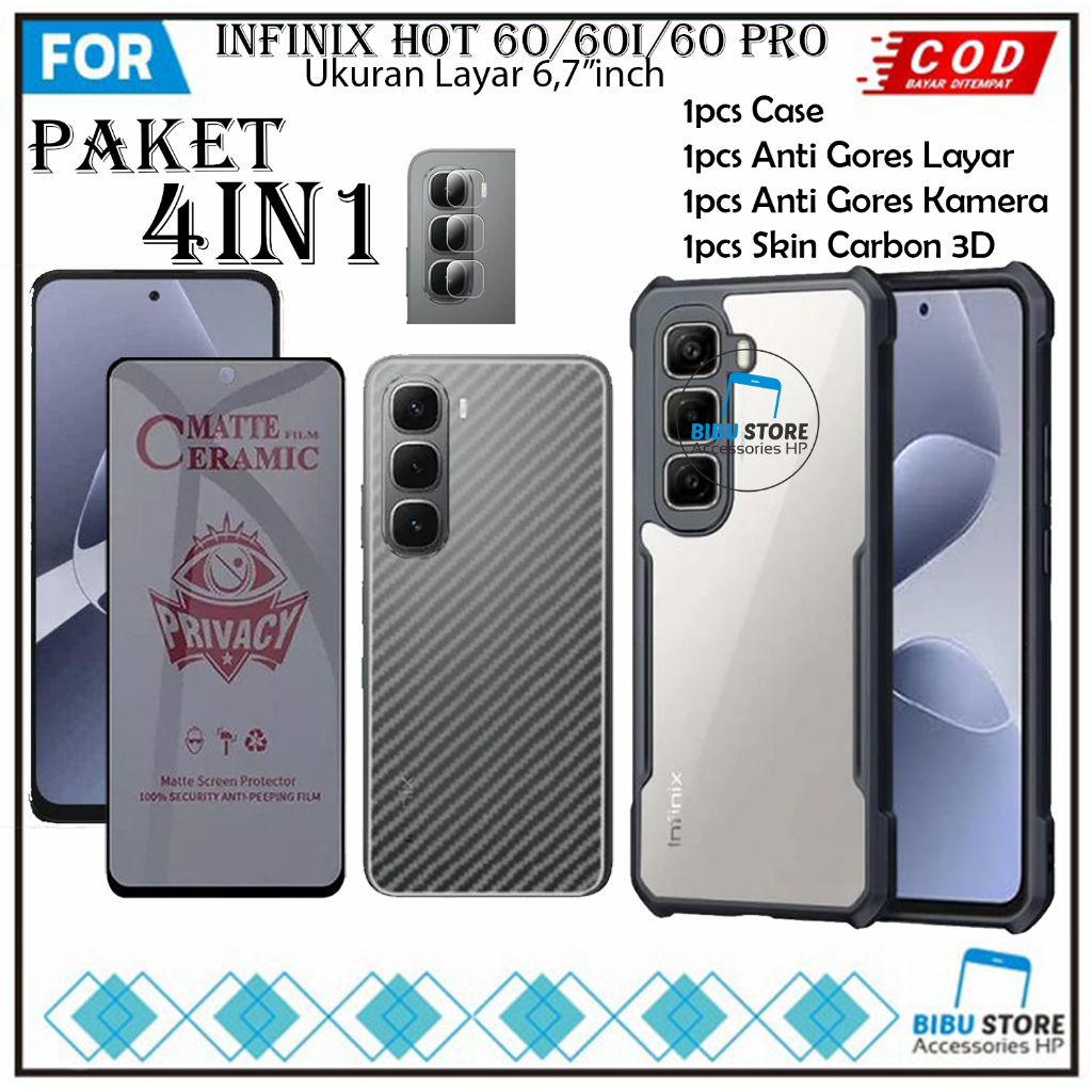 4in1 Case Package Infinix Hot 60 H0t 60i Hot 60 Pro Softcase กันกระแทกปลอกใส