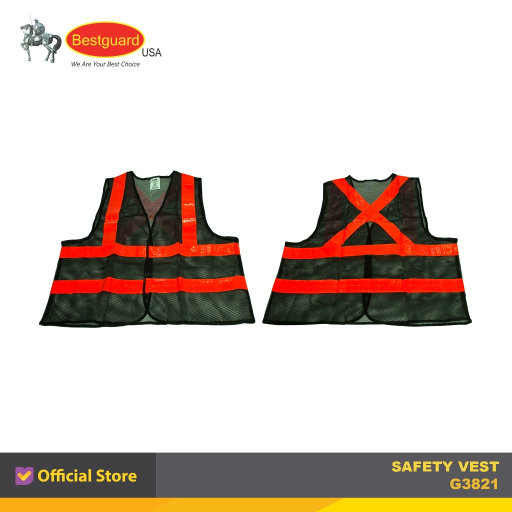 MERAH Bestguard Safety Vest สีดํา แถบแดง G3821