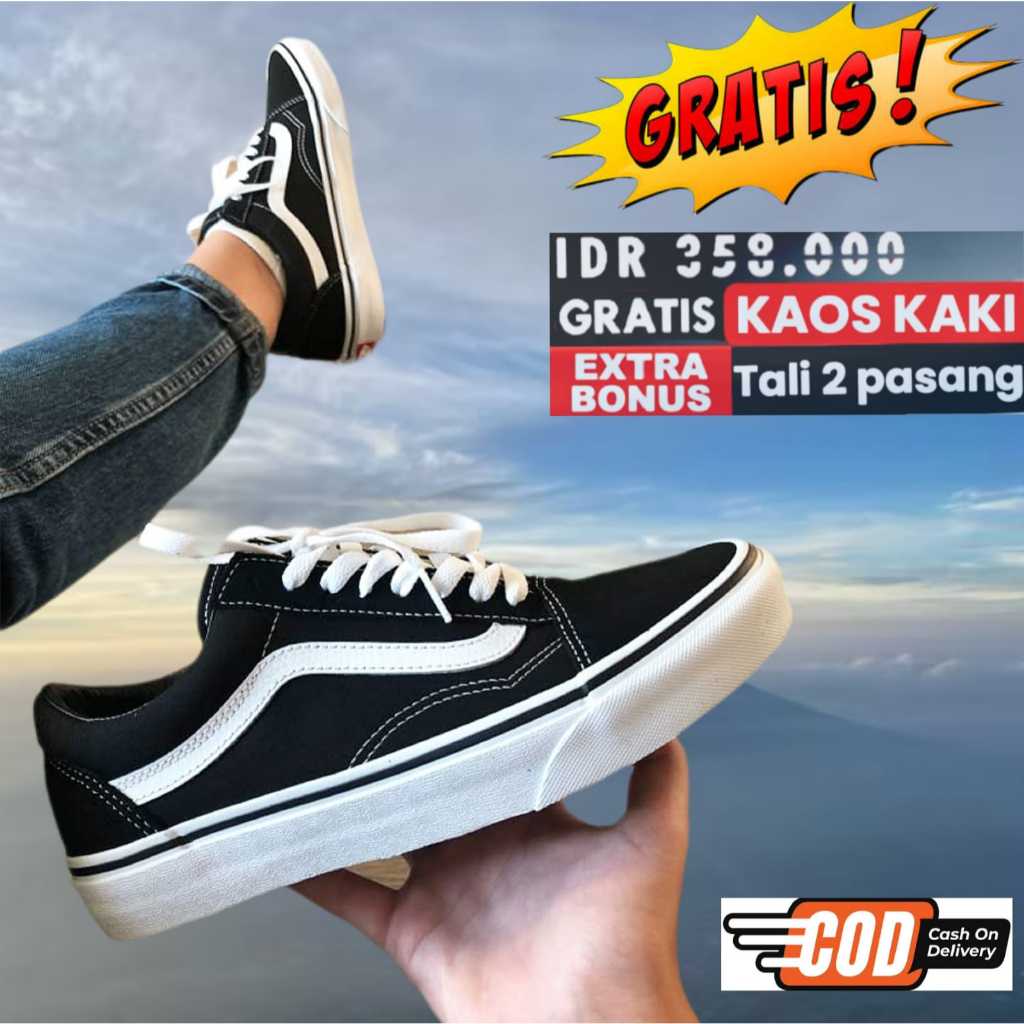 Old Skool รองเท้าผ้าใบลําลองสีดําสีขาว Old Skool สีดําสีขาวลําลอง